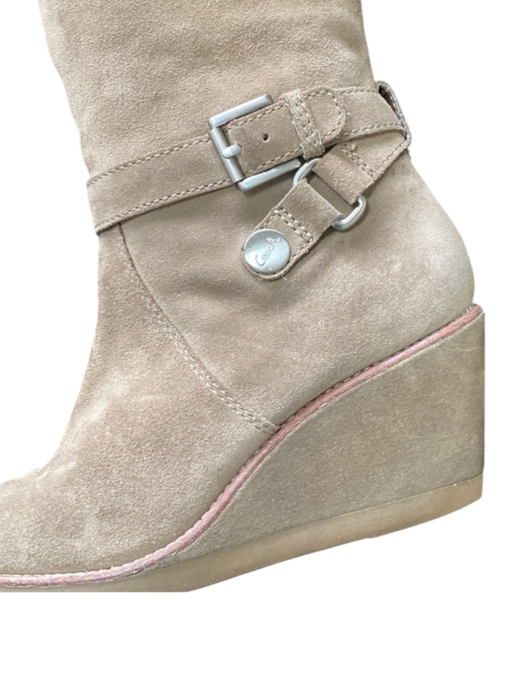 COACH Candid Suede Knee-High Wedge Boots in Clay (Tan) Size 8 - Picture 5 of 10